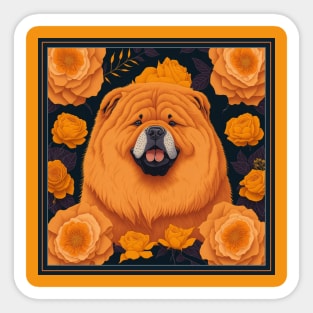 Dogs, chow chow and flowers, dog, seamless print, style vector (yellow version chow-chow) Sticker